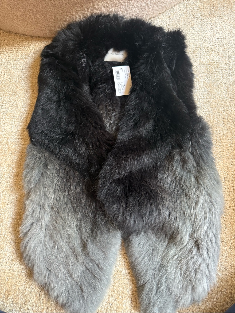 Fur Ombre Shawl Collar Vest - Black to Gray